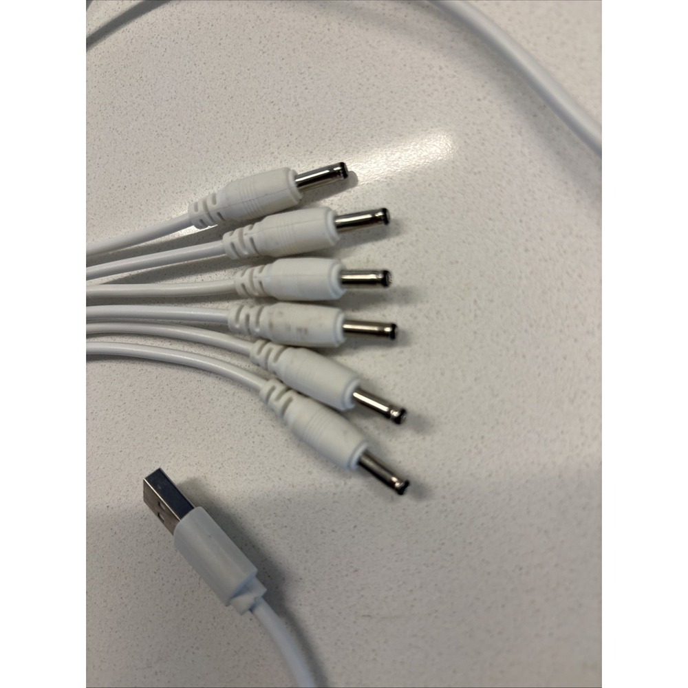 USB to DC Power Splitter Cable X6 5.5mm X 2.1mm Barrel Plugs - Picture 2 of 8